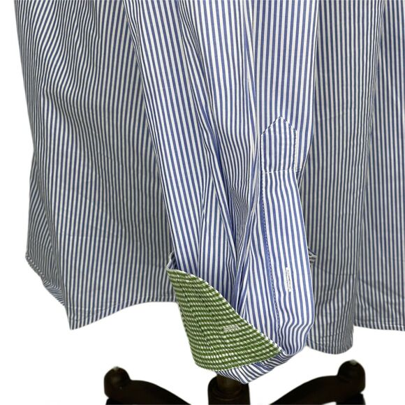 Peter Millar Men's Shirt Medium Cotton Blue White Striped L/S Button Up - Picture 6 of 8